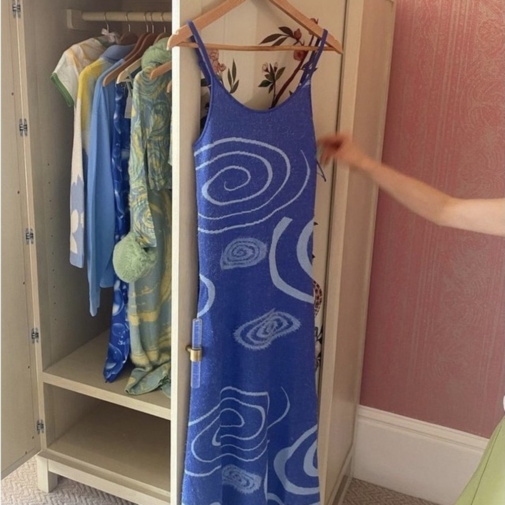 House of Sunny Hockney Blue and White Swirl Dress